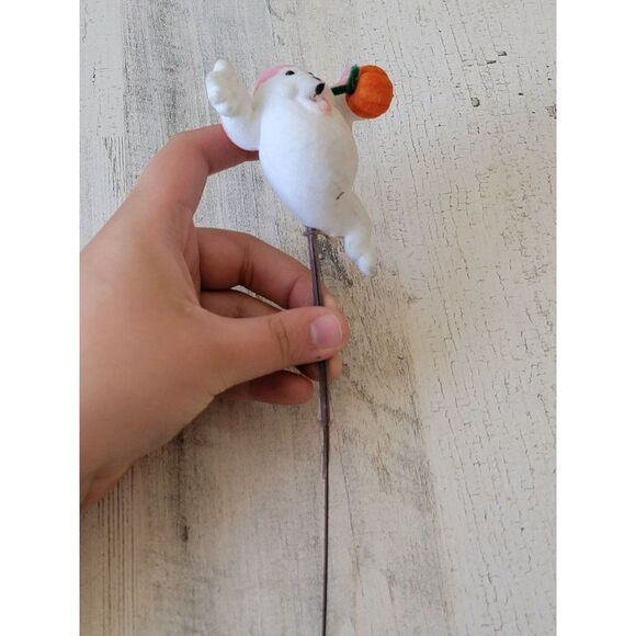 Halloween flocked ghost AS IS pumpkin pick home decor - Picture 1 of 7